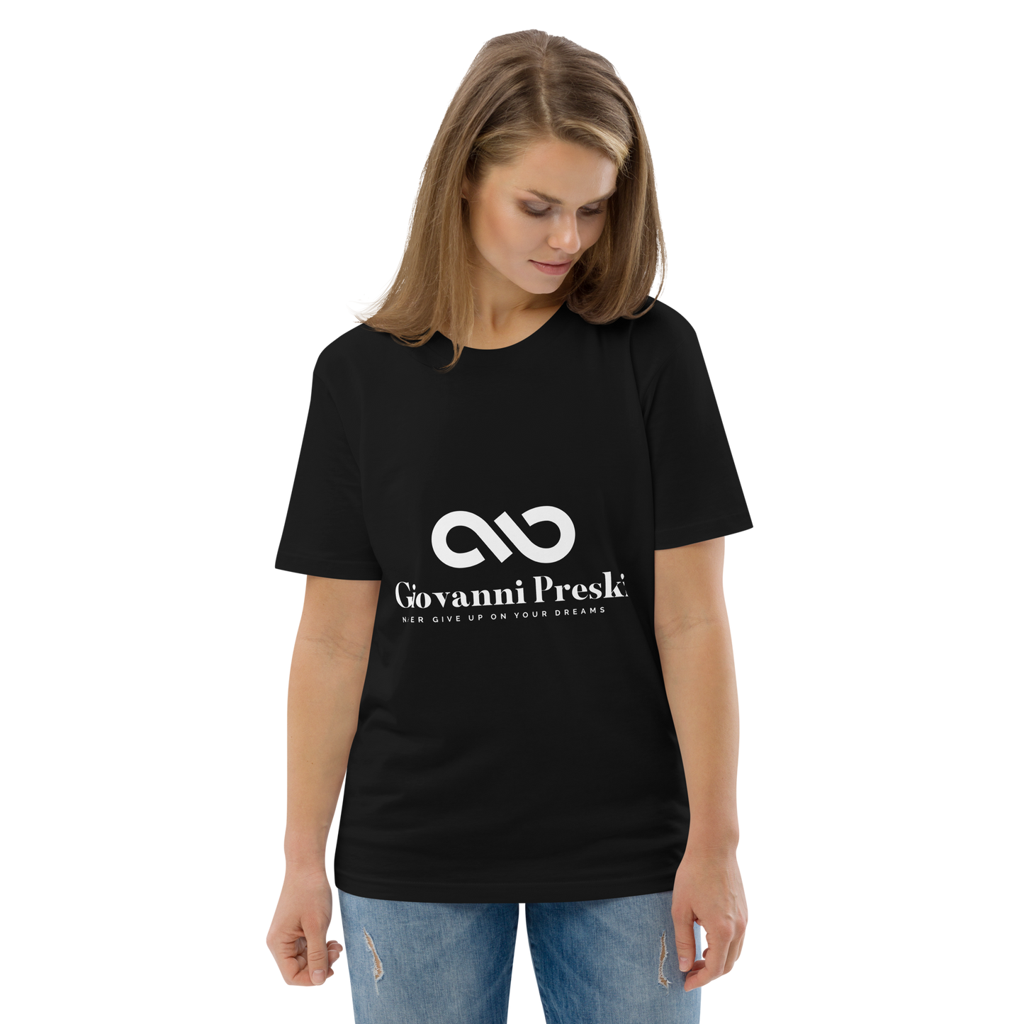 Tee-shirt classique noir logo blanc en coton biologique - F