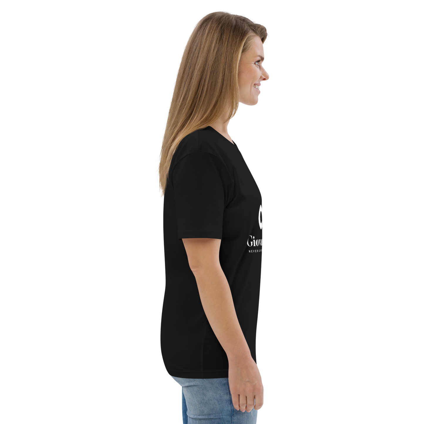 Tee-shirt classique noir logo blanc en coton biologique - F