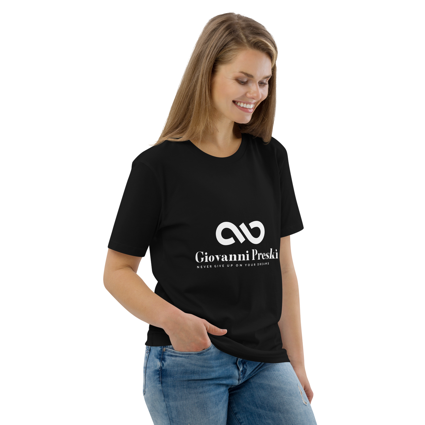 Tee-shirt classique noir logo blanc en coton biologique - F