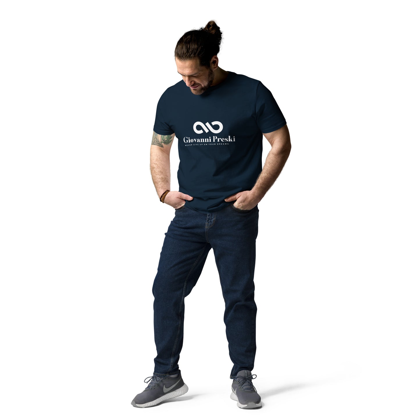 Tee-shirt classique bleu navy logo blanc en coton biologique