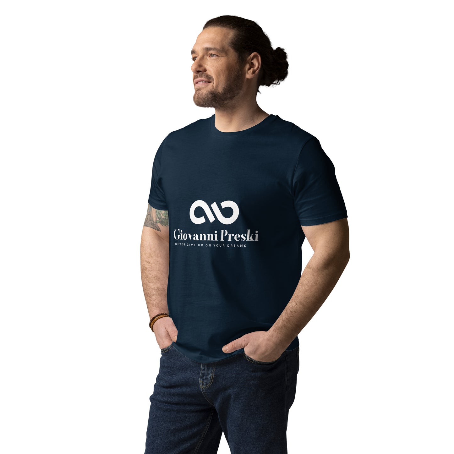 Tee-shirt classique bleu navy logo blanc en coton biologique