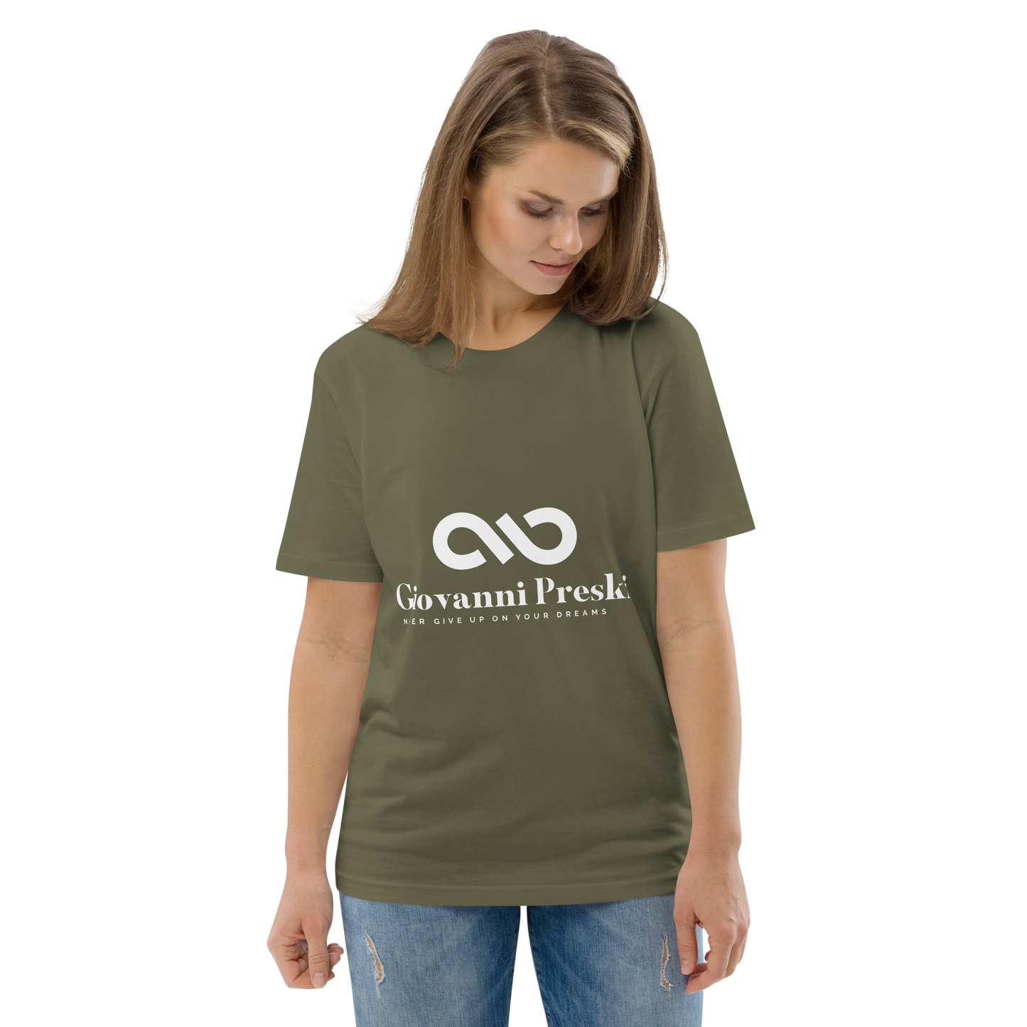 Tee-shirt classique Kaki logo blanc en coton biologique - F