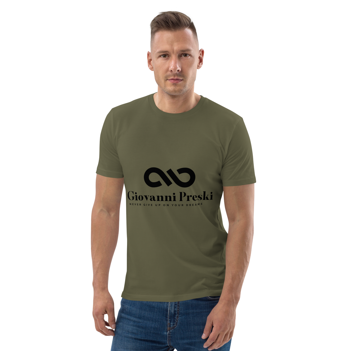 Tee-shirt classique kaki logo noir en coton biologique