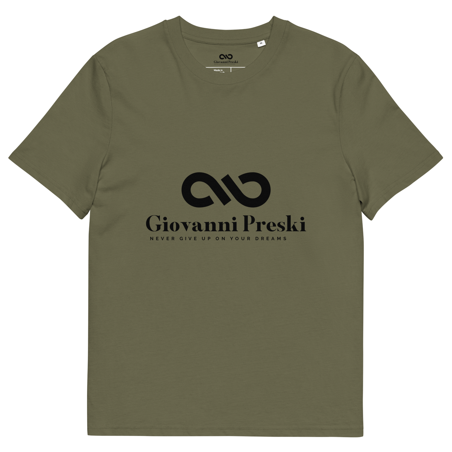 Tee-shirt classique kaki logo noir en coton biologique