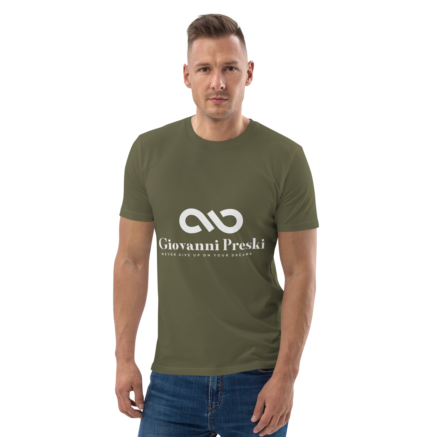 Tee-shirt classique Kaki logo blanc en coton biologique