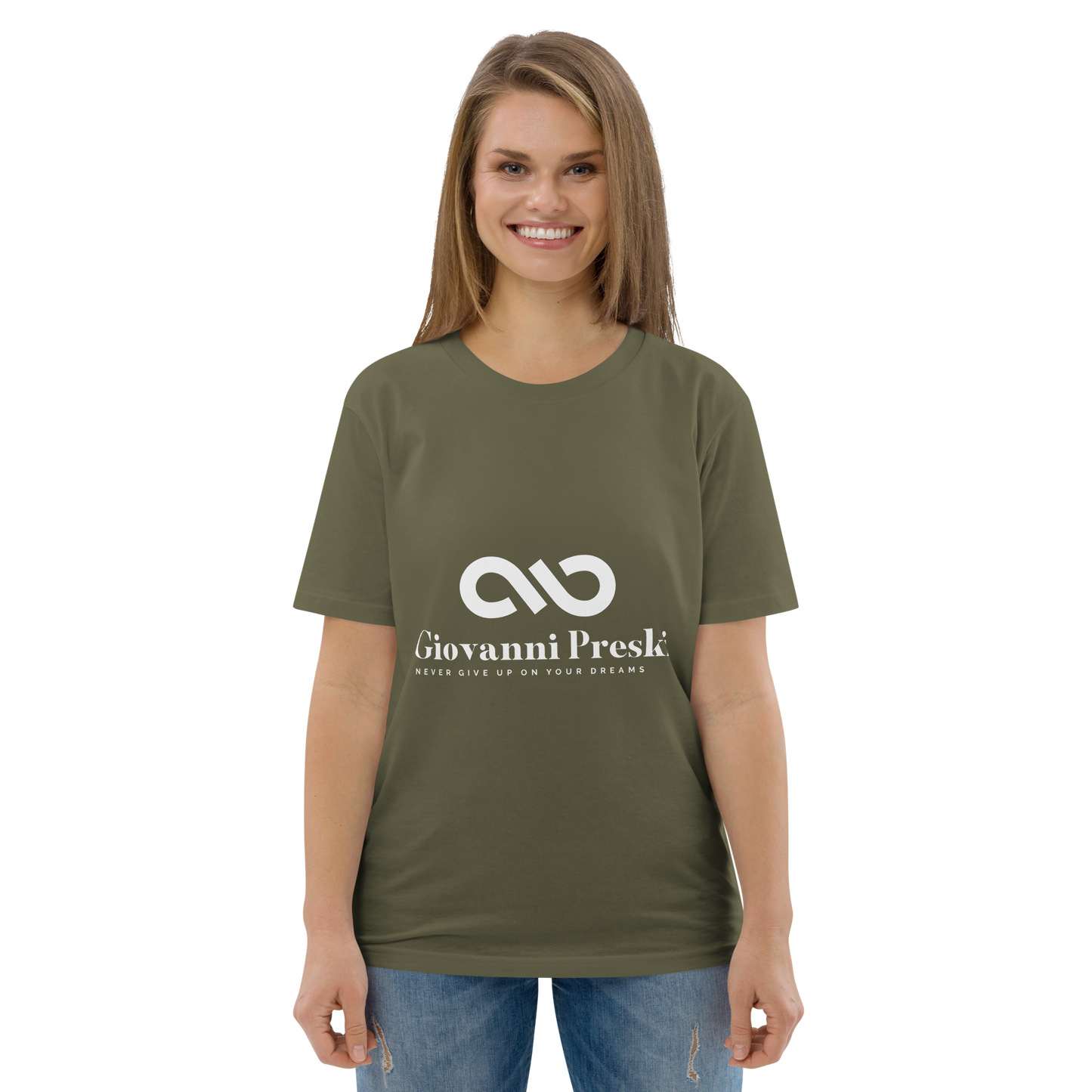 Tee-shirt classique Kaki logo blanc en coton biologique - F