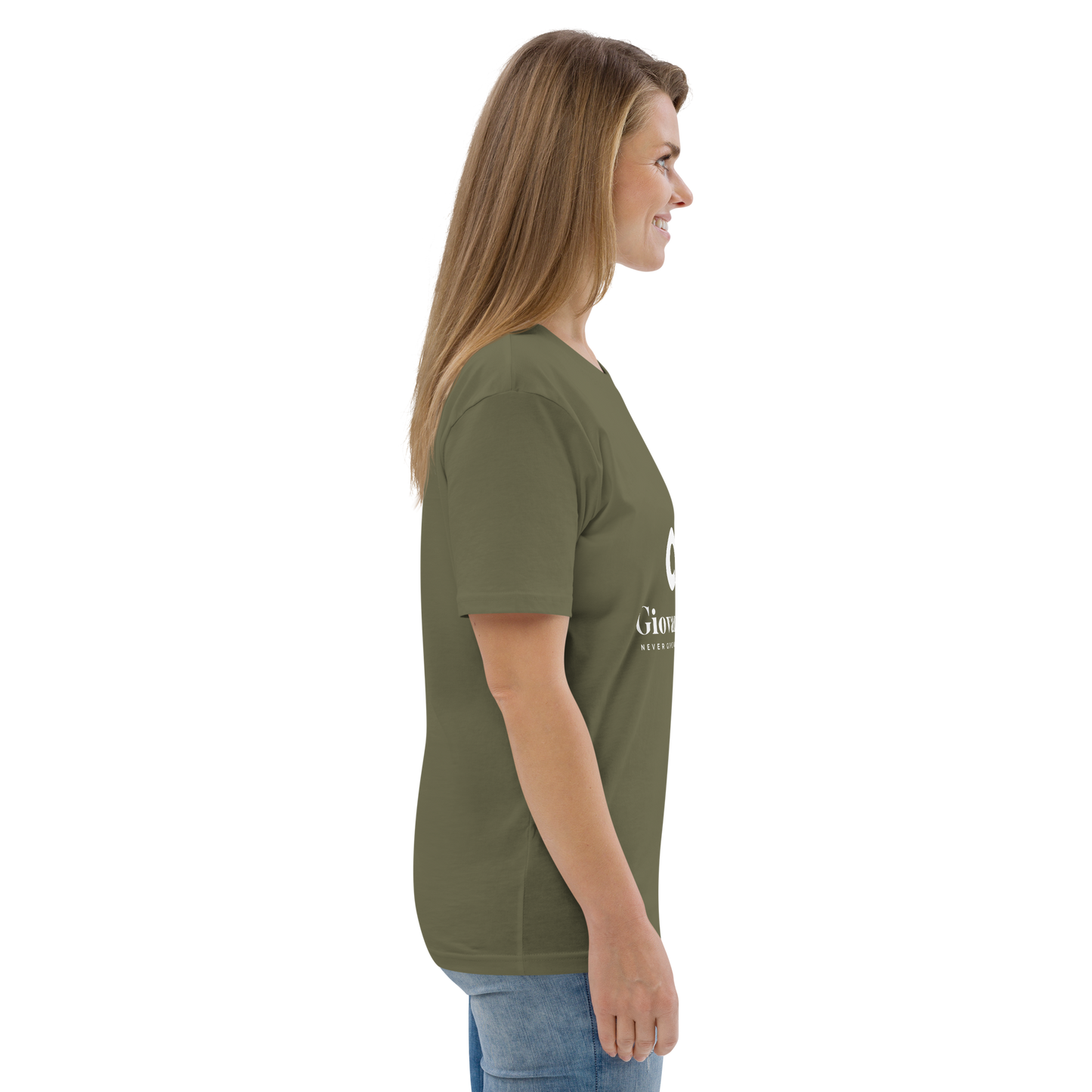 Tee-shirt classique Kaki logo blanc en coton biologique - F