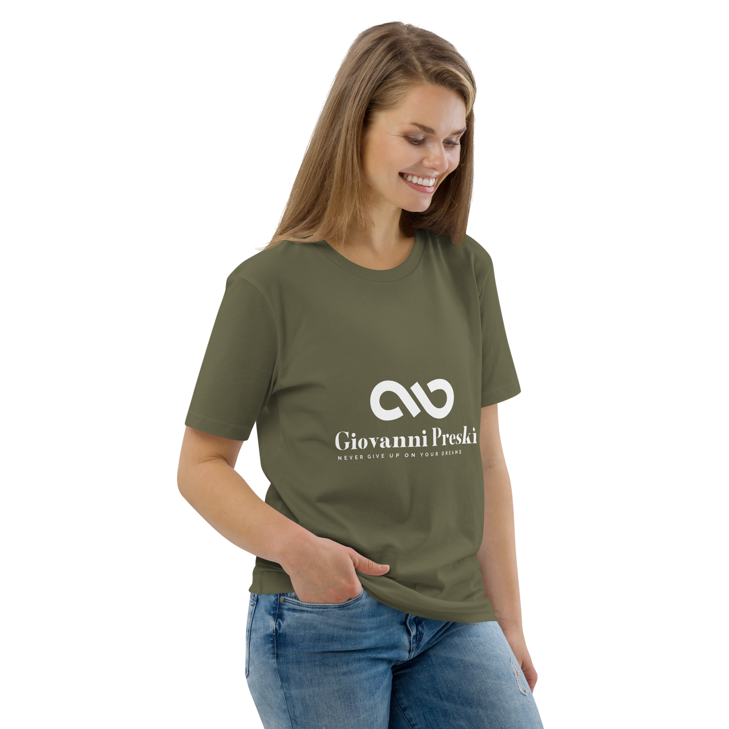Tee-shirt classique Kaki logo blanc en coton biologique - F