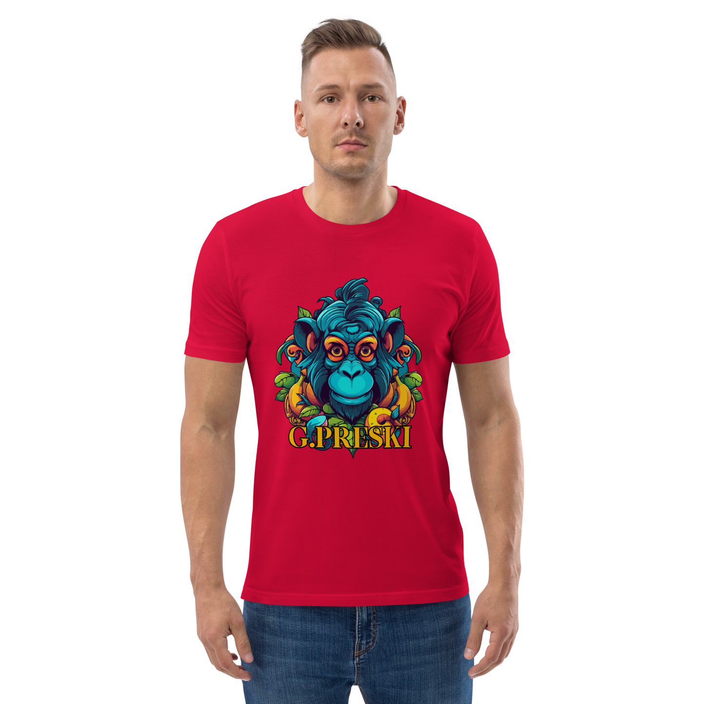 Tee-shirt classique Monkey rouge en coton biologique