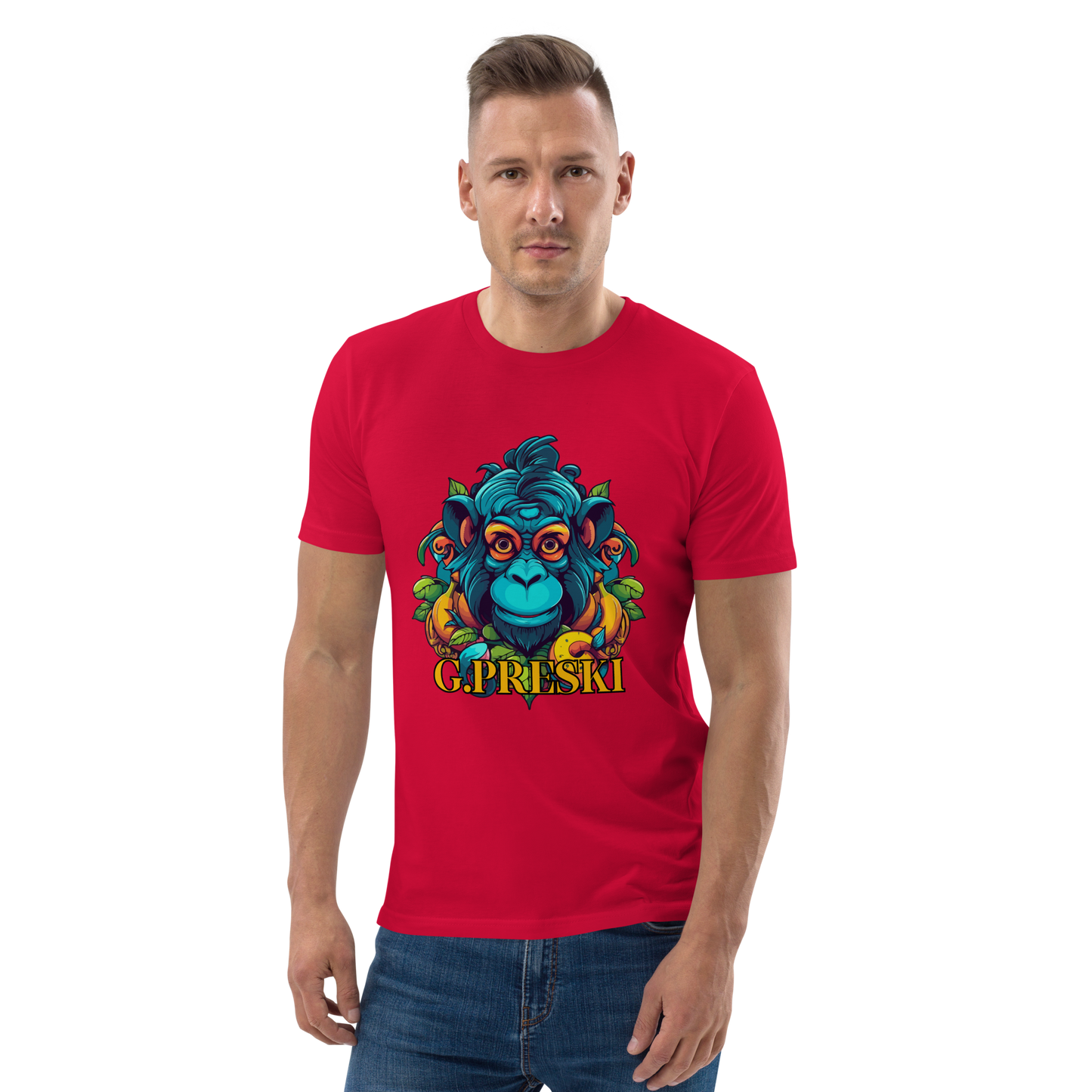 Tee-shirt classique Monkey rouge en coton biologique