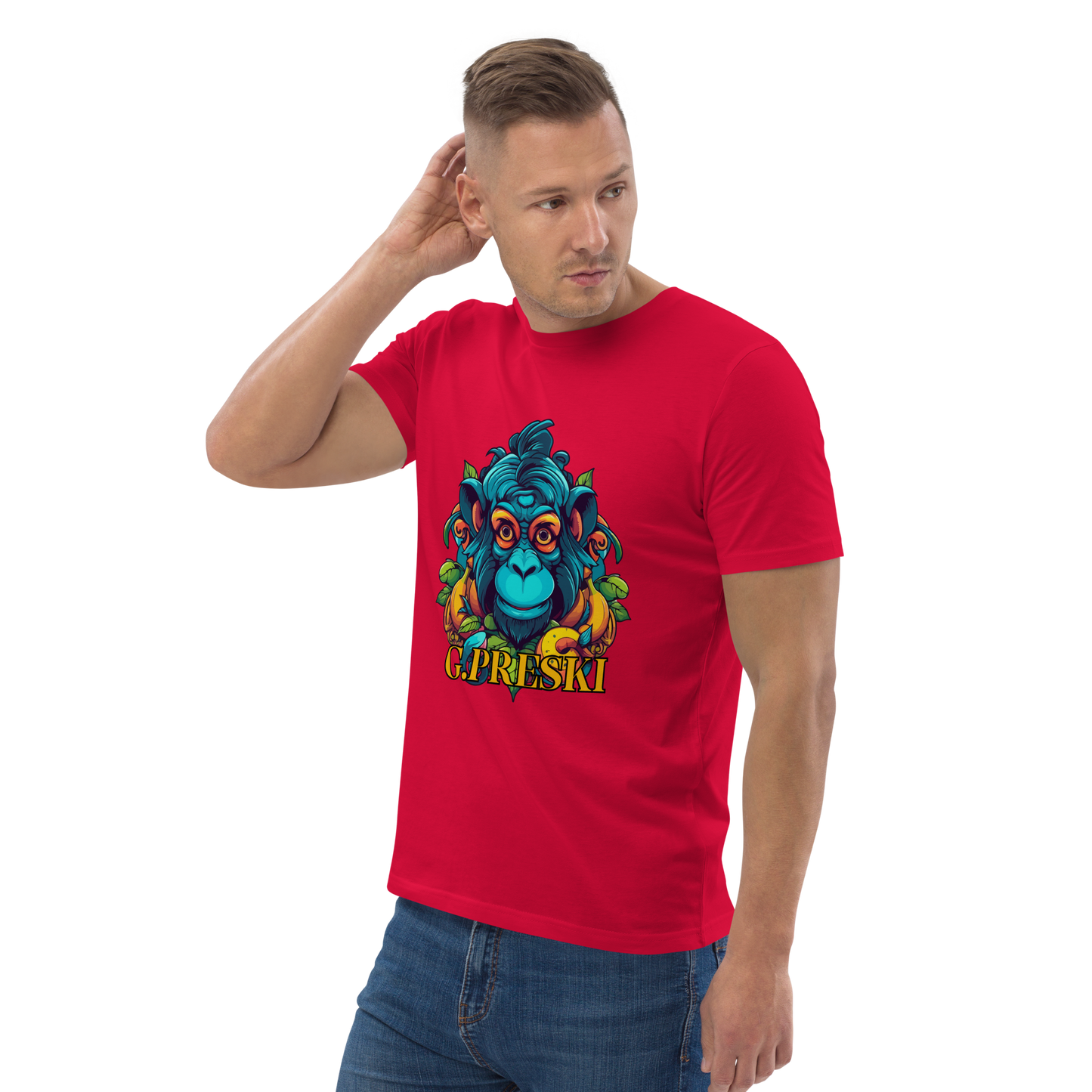 Tee-shirt classique Monkey rouge en coton biologique